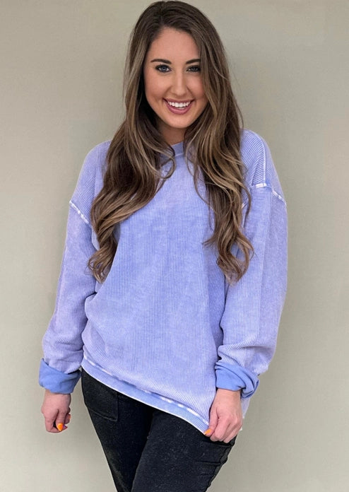 Essential Luxe Corded Crew Sweatshirt, Periwinkle