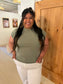 Plus Size Basic Acid Wash Capped Sleeve Tee, Sage