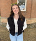 Side Bow Tie Front Zipper Crop Puffer Vest, Black