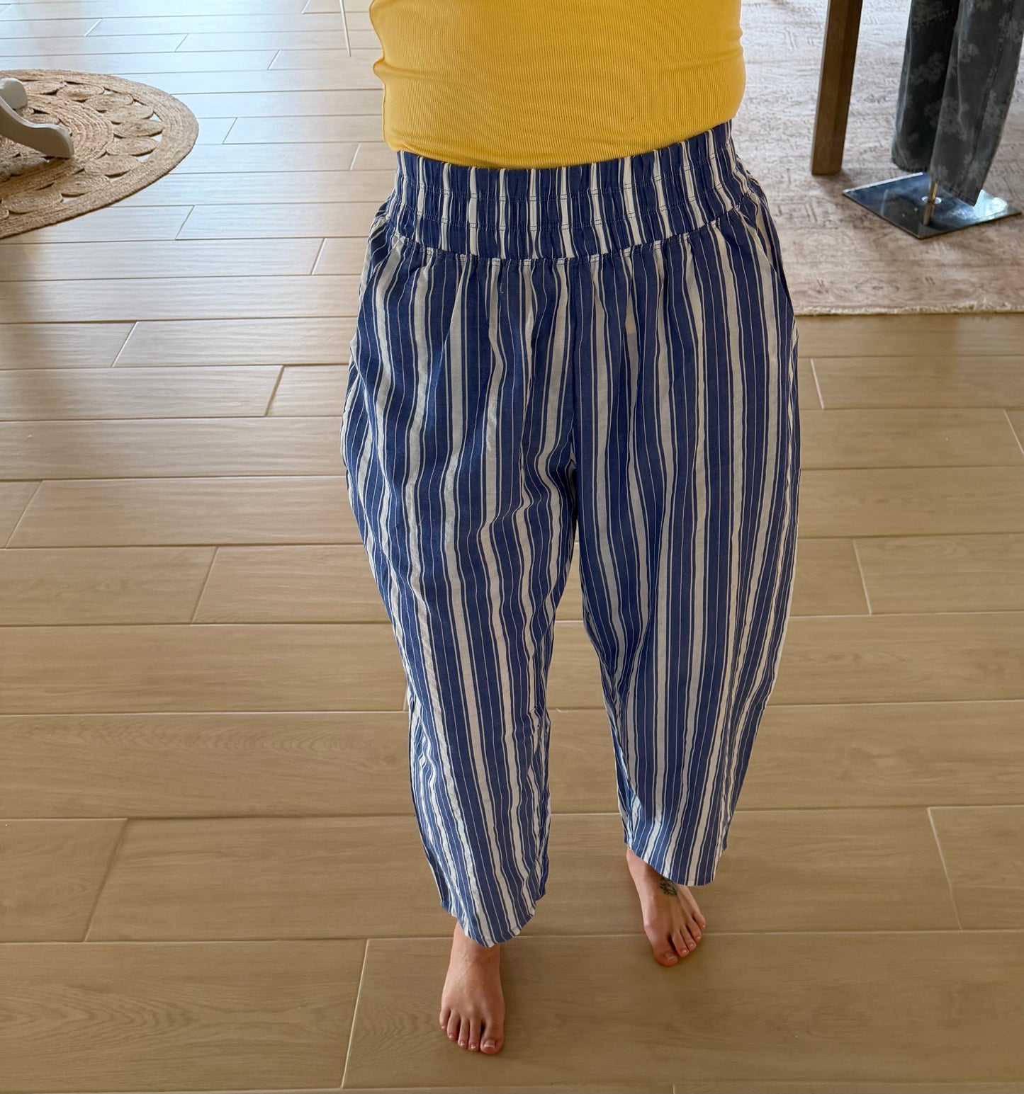 Striped Relaxed Pants, Denim Blue