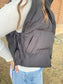 Side Bow Tie Front Zipper Crop Puffer Vest, Black