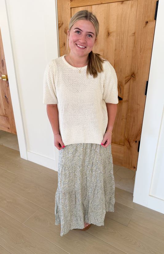 Textured Short Sleeve Sweater Top, Cream