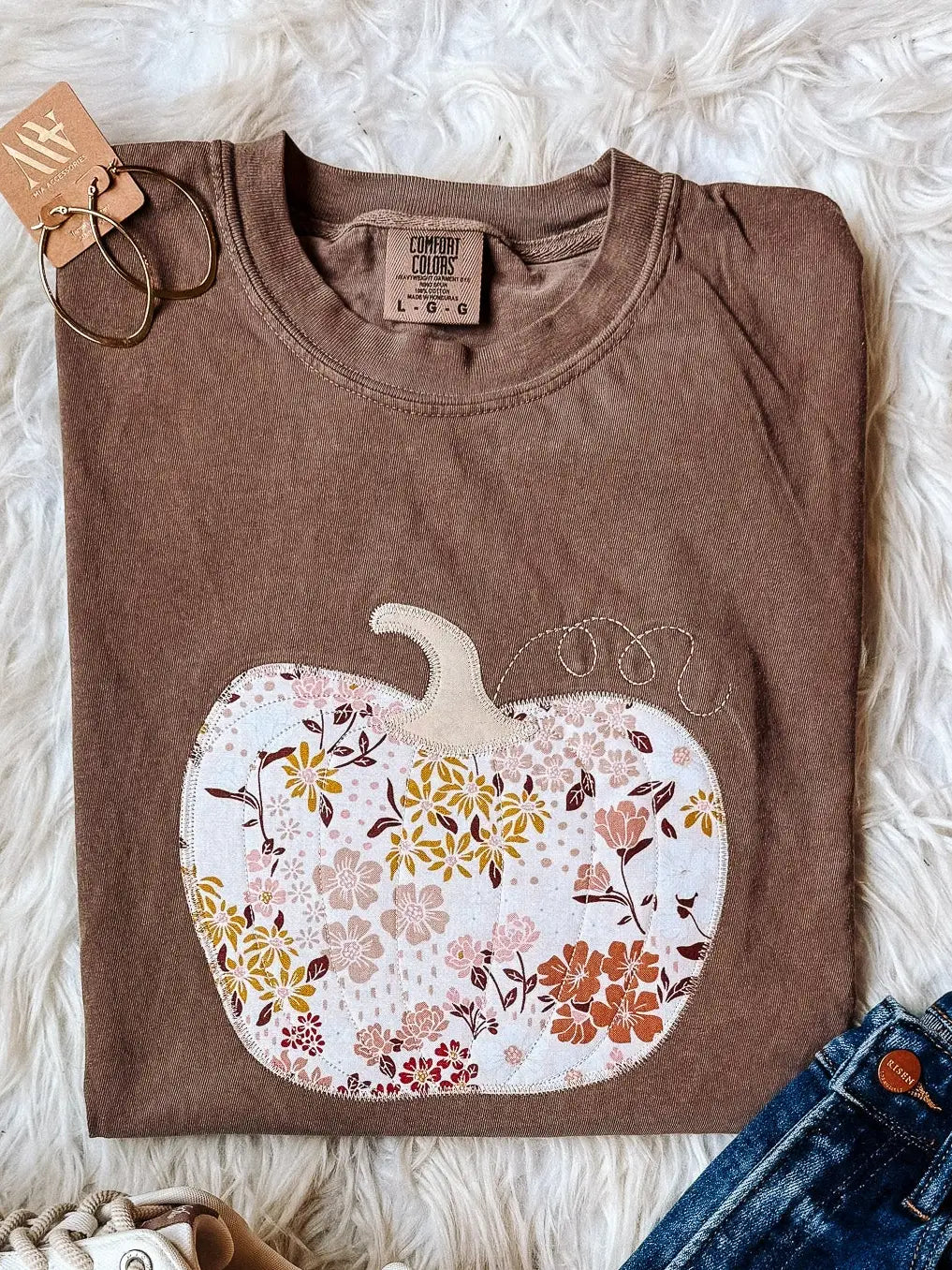 Fall Floral Appliqué Pumpkin Tee