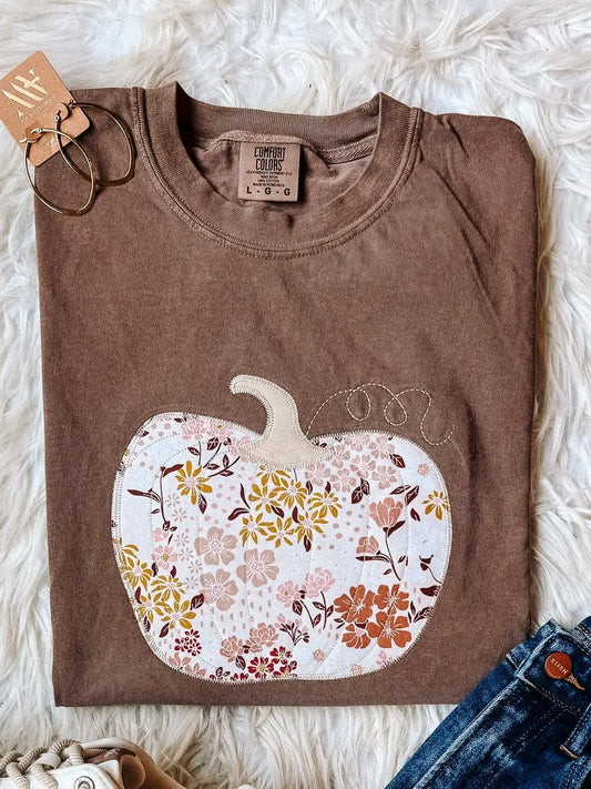 Fall Floral Appliqué Pumpkin Tee