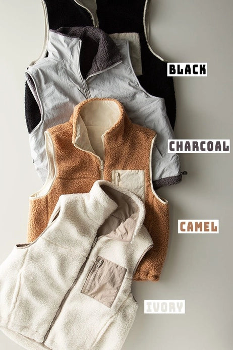 Fleece Zipper Vest, Camel