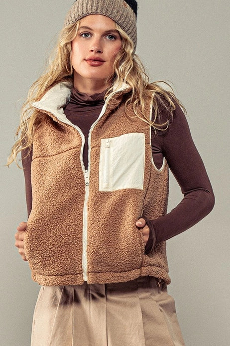 Fleece Zipper Vest, Camel