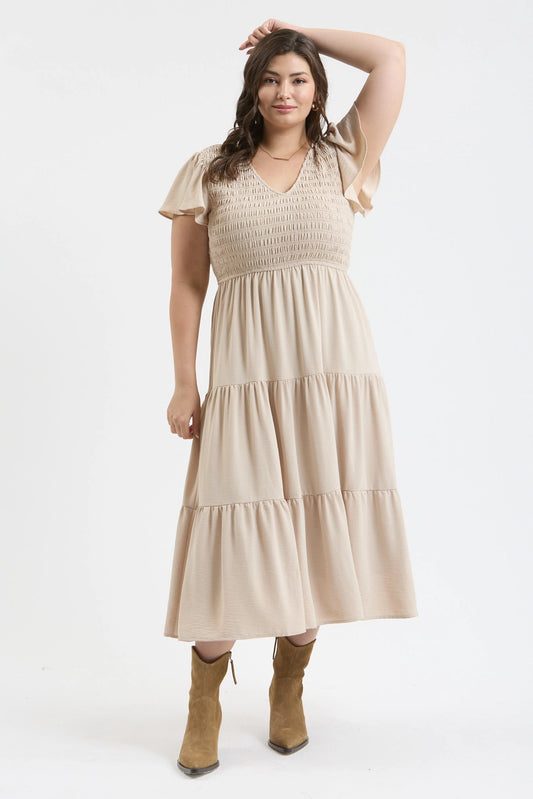 Flutter Sleeve Maxi Dress, Khaki