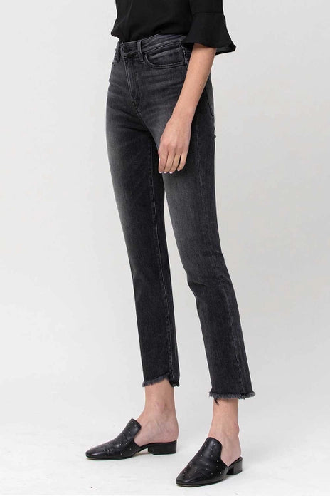 Flying Monkey High Rise Cropped Raw Straight Jeans