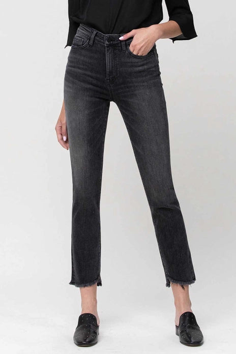 Flying Monkey High Rise Cropped Raw Straight Jeans