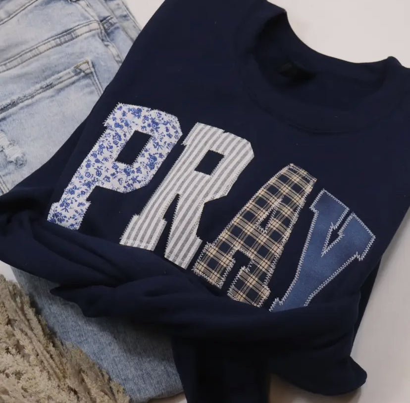 Navy Embroidered Pray Sweatshirt
