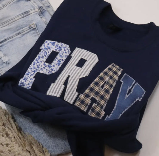 Navy Embroidered Pray Sweatshirt