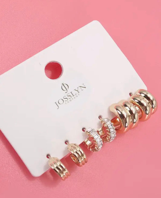 Baguette Stone Double Hoop Earring Set