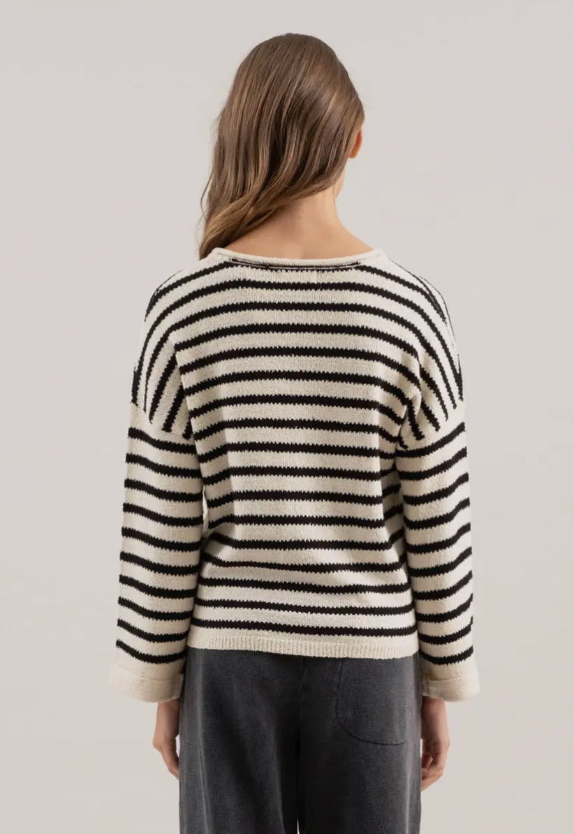 Stripe Split Neck Sweater