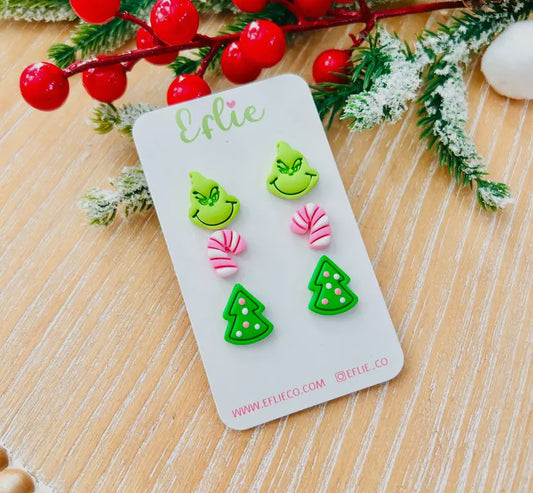 Christmas Grinch Clay Studs