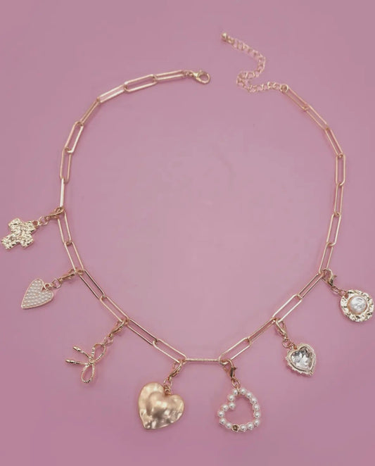 Bow Heart Removable Charm Necklace