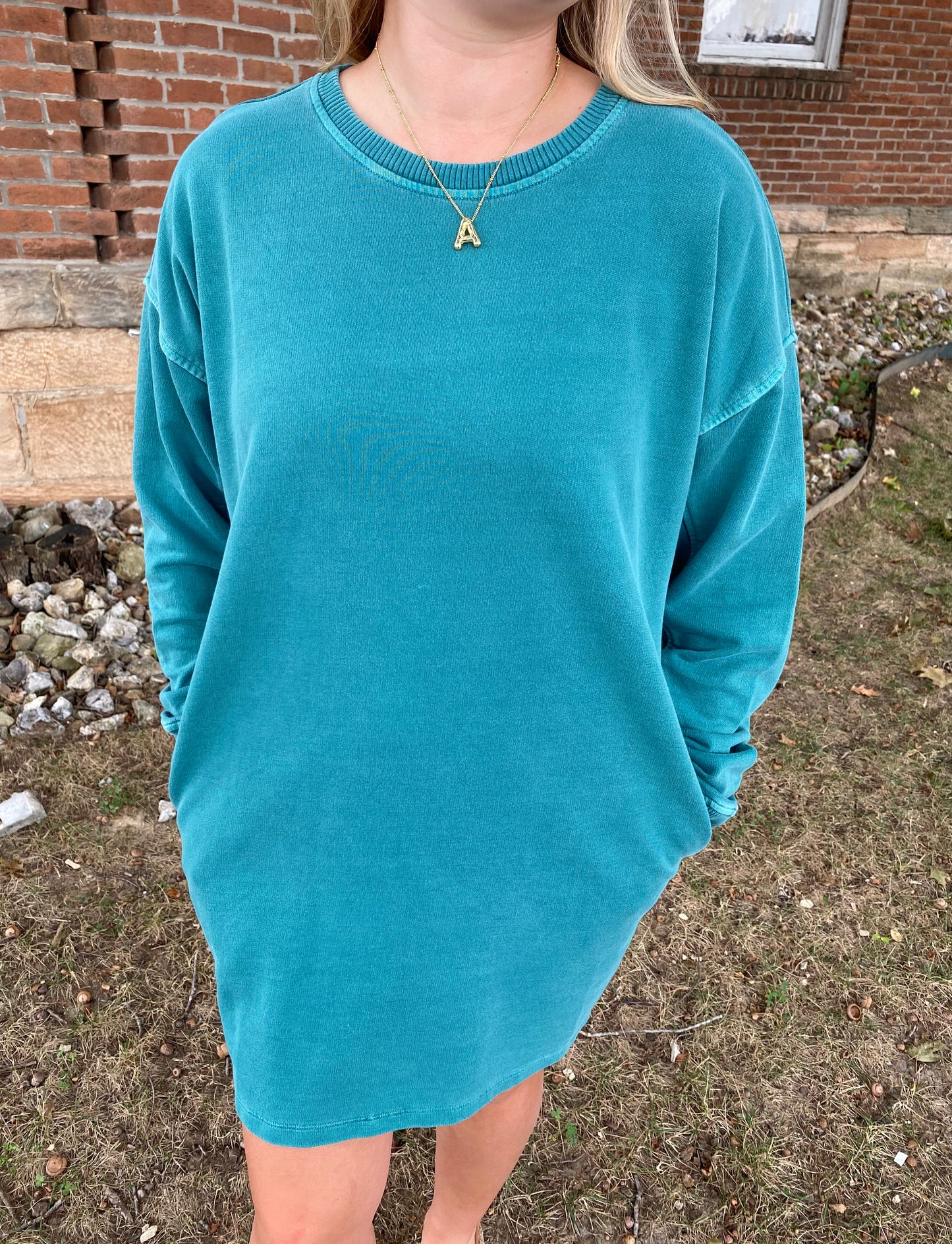 Washed Tunic Dress, Teal