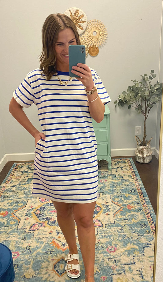 Striped T-Shirt Mini Dress, Blue