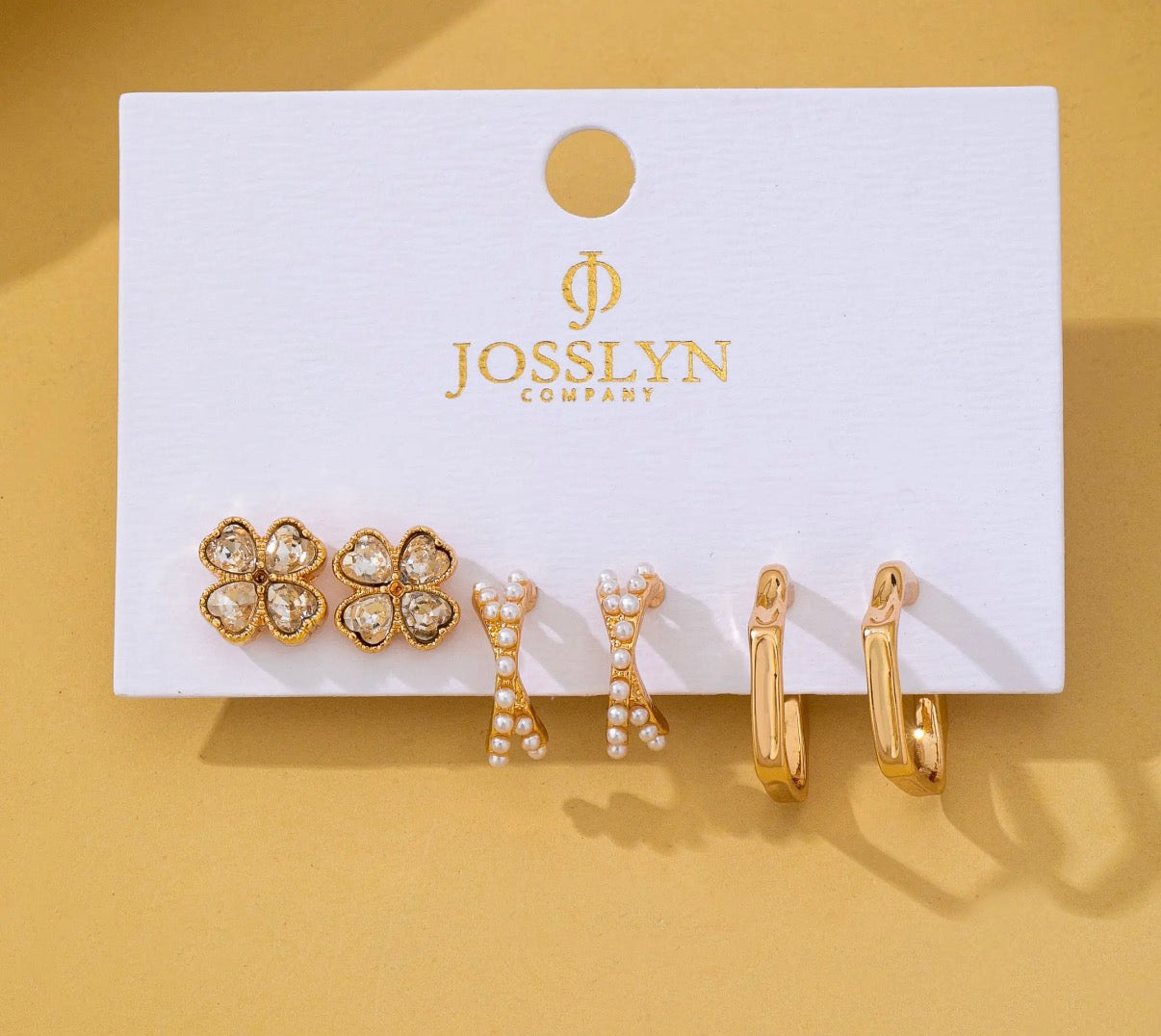 Floral Gem Pearl Hoop Trio Earrings