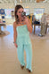 Mineral Wash Strapless Wide-Leg Jumpsuit, Mint