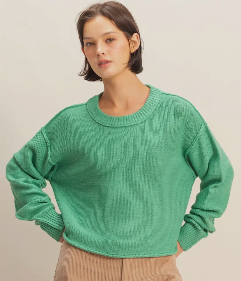 Cropped Oversized Sweater, Emerald