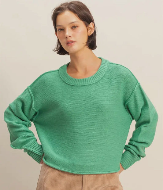 Cropped Oversized Sweater, Emerald