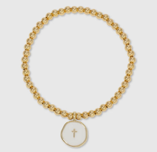 Tiny Cross Bracelet, White