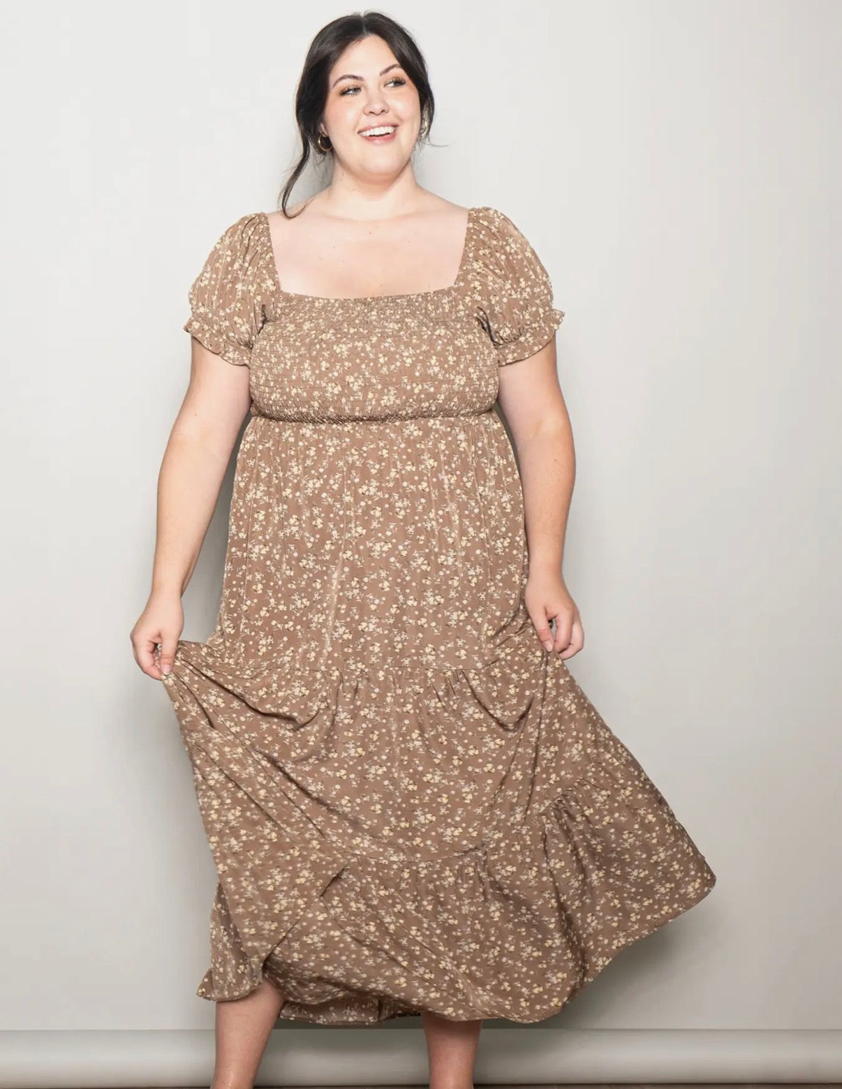 Plus Romantic Floral Short Sleeve Maxi Dress