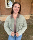 Corduroy Collar Contrast Twill Crop Jacket, Olive