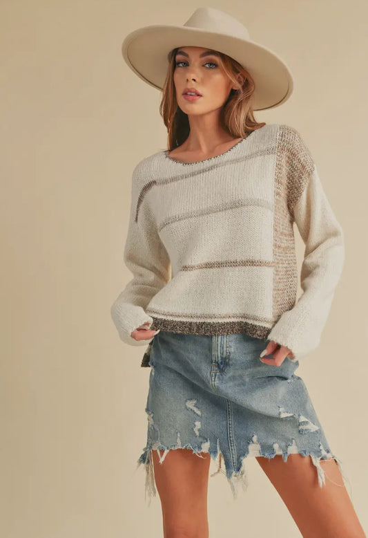 Mona Knit Stripe Sweater, Oat