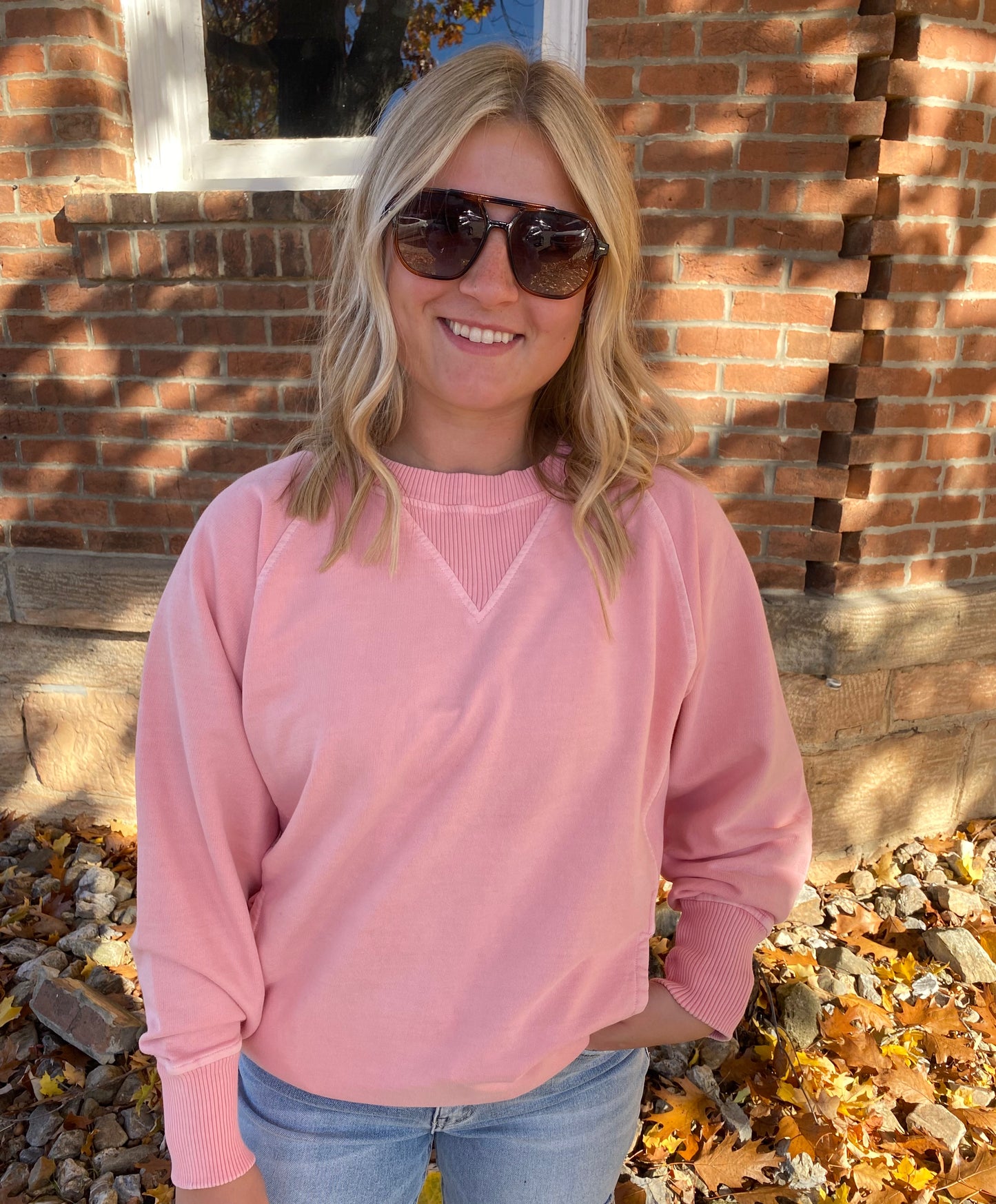 Washed French Terry Pullover, Dark Pink