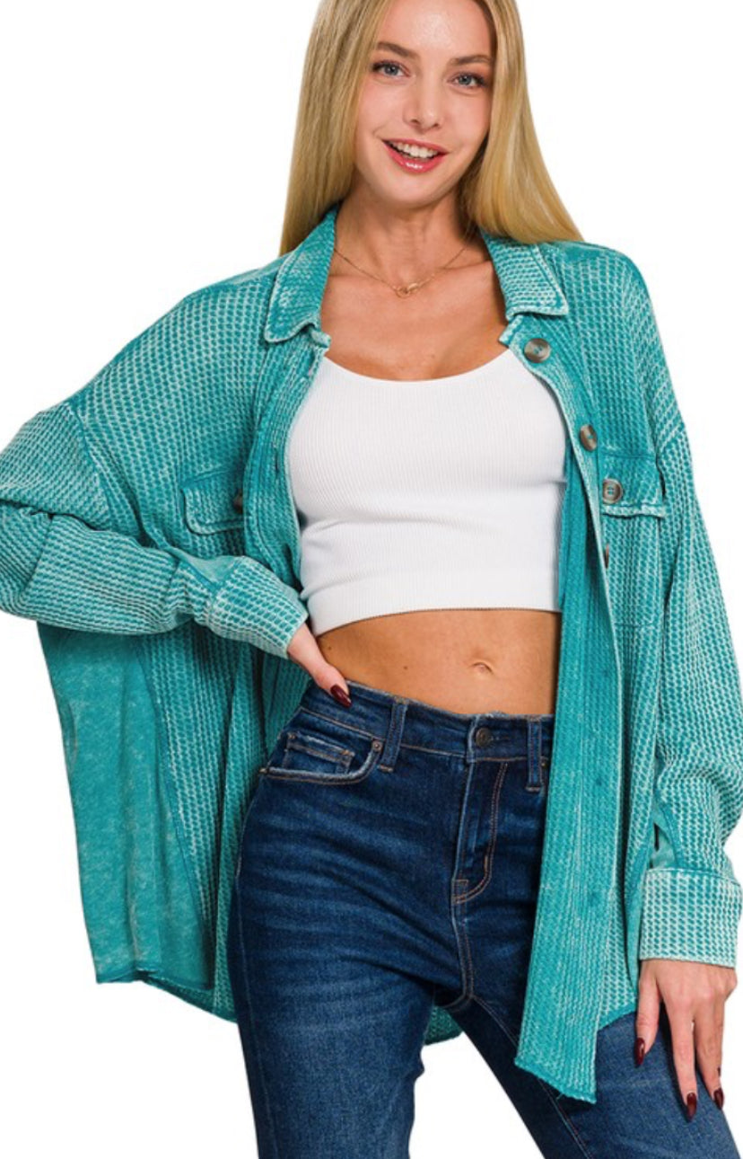 Color Crush Shacket, Light Teal