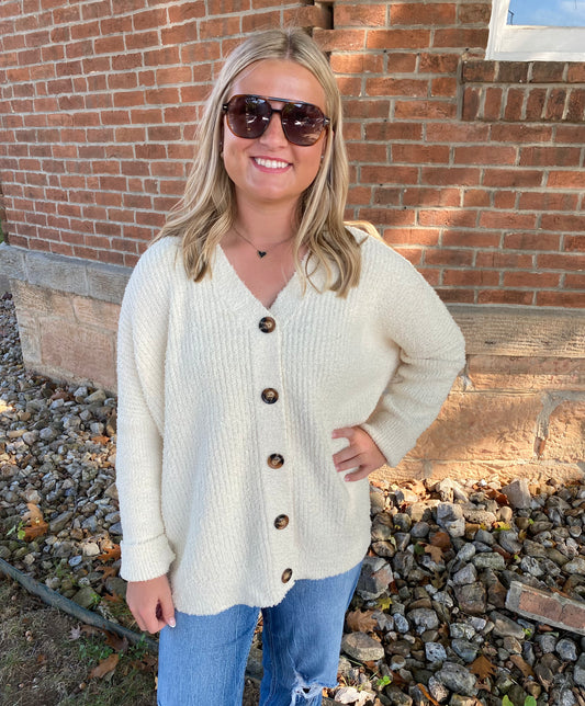 Brushed Sweater Cardigan, Off White