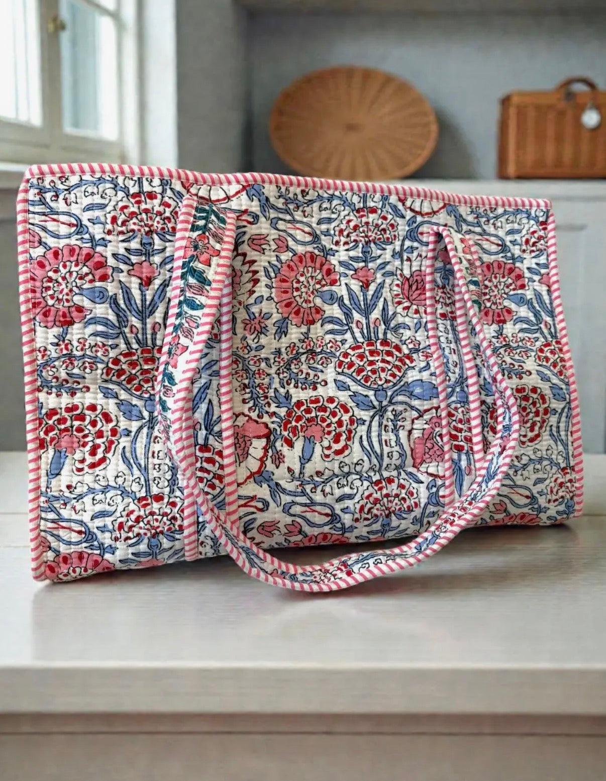 Millie Blue & Pink Floral Tote Bag