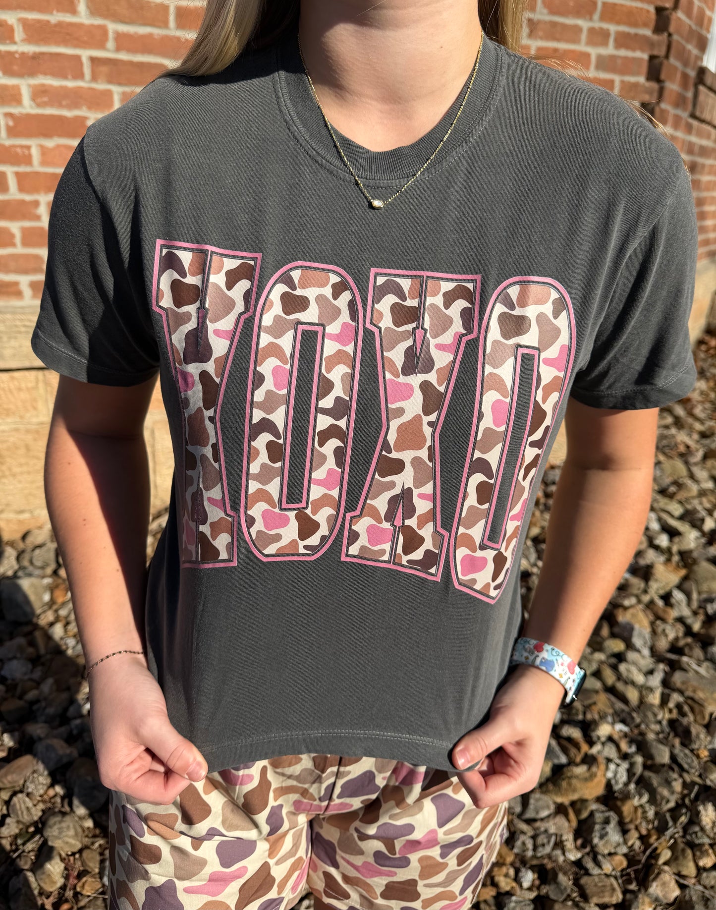 XOXO Cropped Flirty Duck Camo Graphic