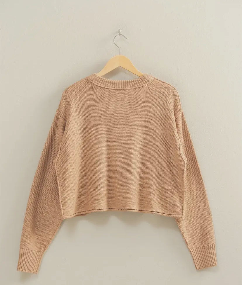 Cropped Oversized Sweater, Dark Taupe