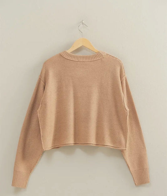 Cropped Oversized Sweater, Dark Taupe