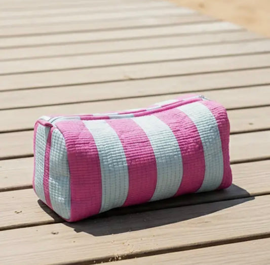 Reef Pink & Blue Striped Cosmetic Bag