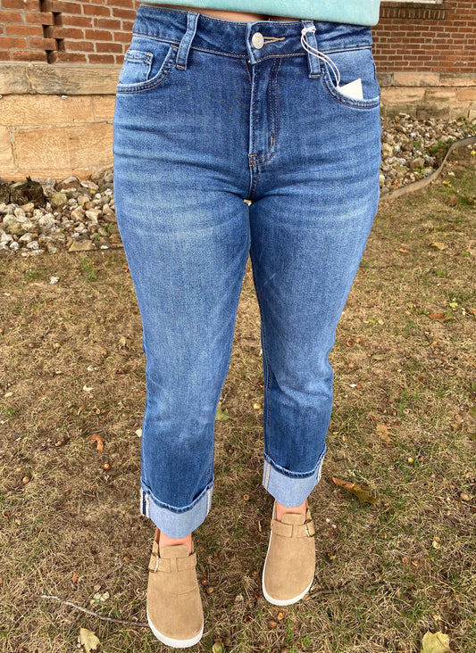 Lovervet High Rise Cuffed Ankle Straight Jeans