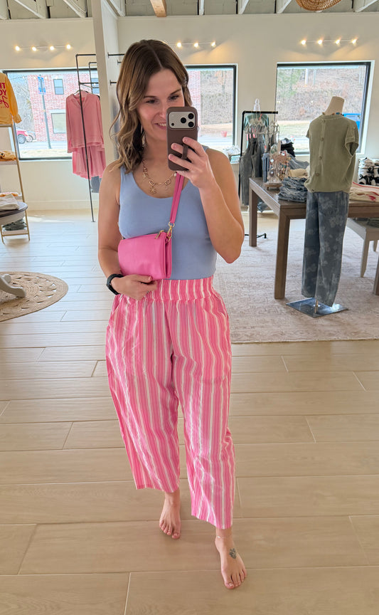 Striped Relaxed Pants, Peony Pink