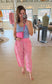 Striped Relaxed Pants, Peony Pink