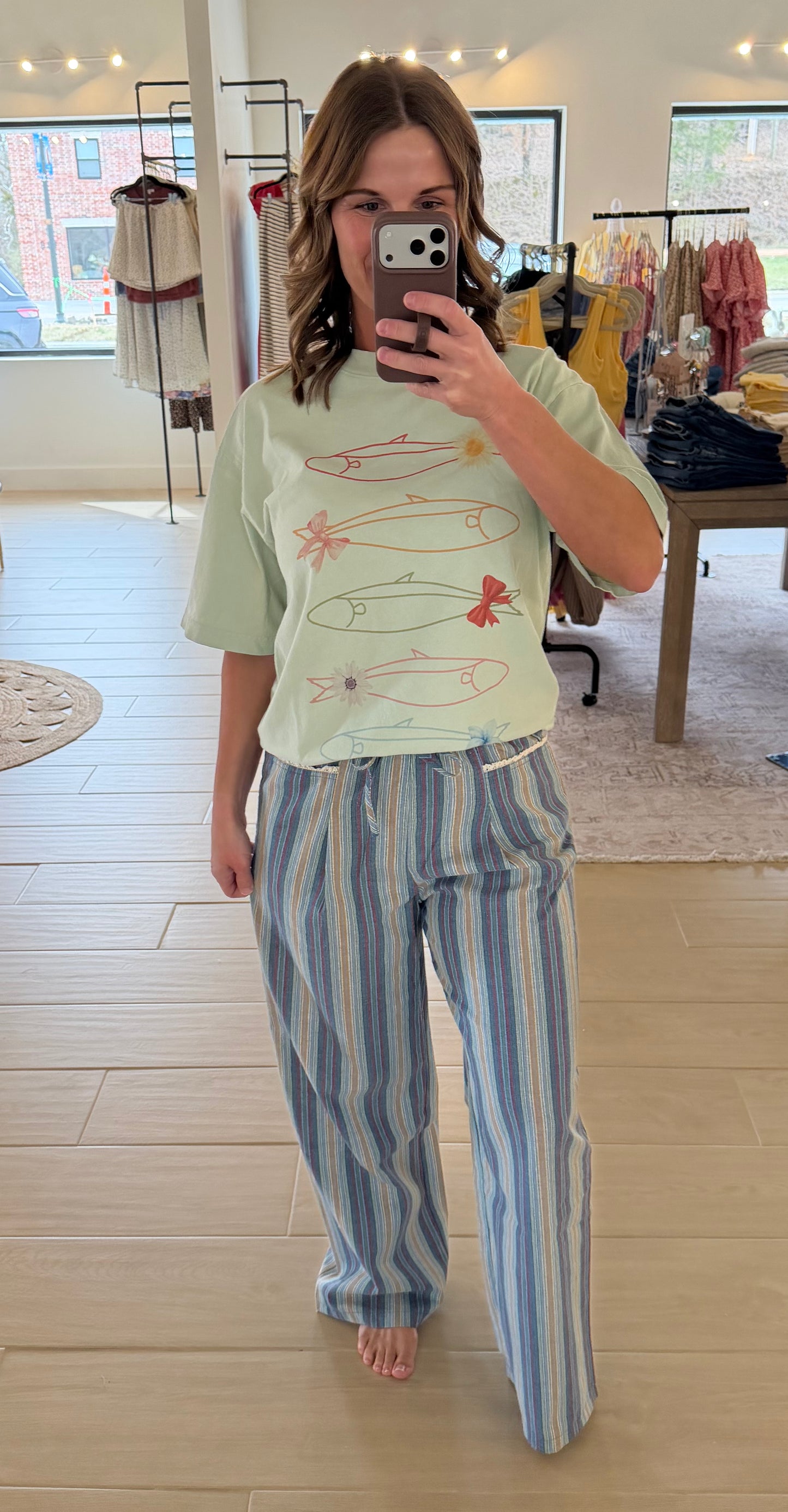 Stripe Linen Pants, Blue Combo
