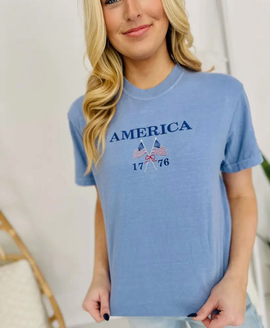 America 1776 Flag Embroidered Tee