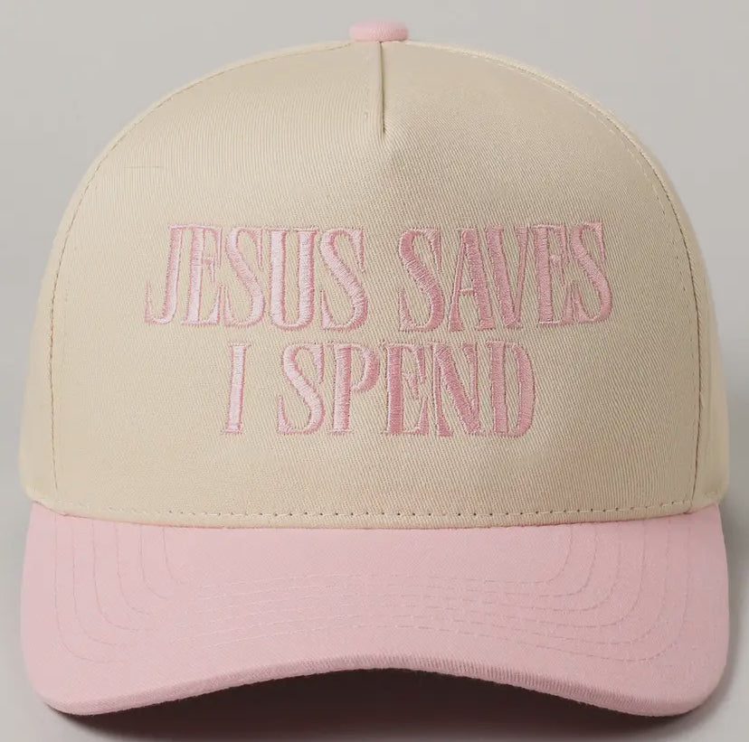 Jesus Saves I Spend Trucker Hat, Pink