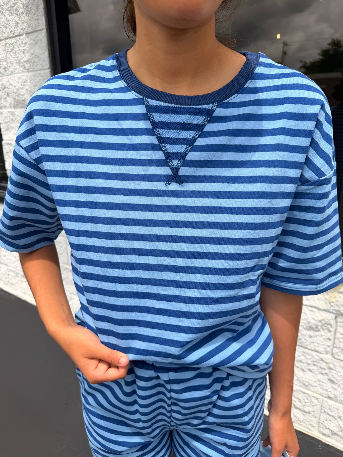 Striped Shorts Lounge Set, Blue