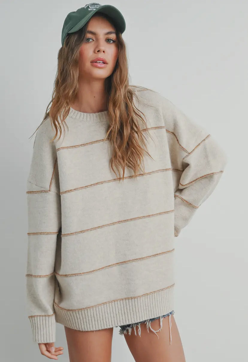 Striped Pattern Drop Shoulder Sweater