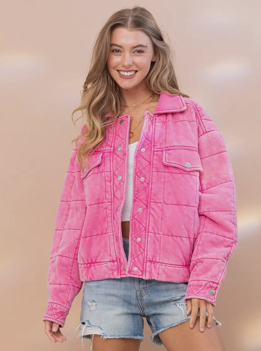 Stone Wash Quilted Jacket, Pink