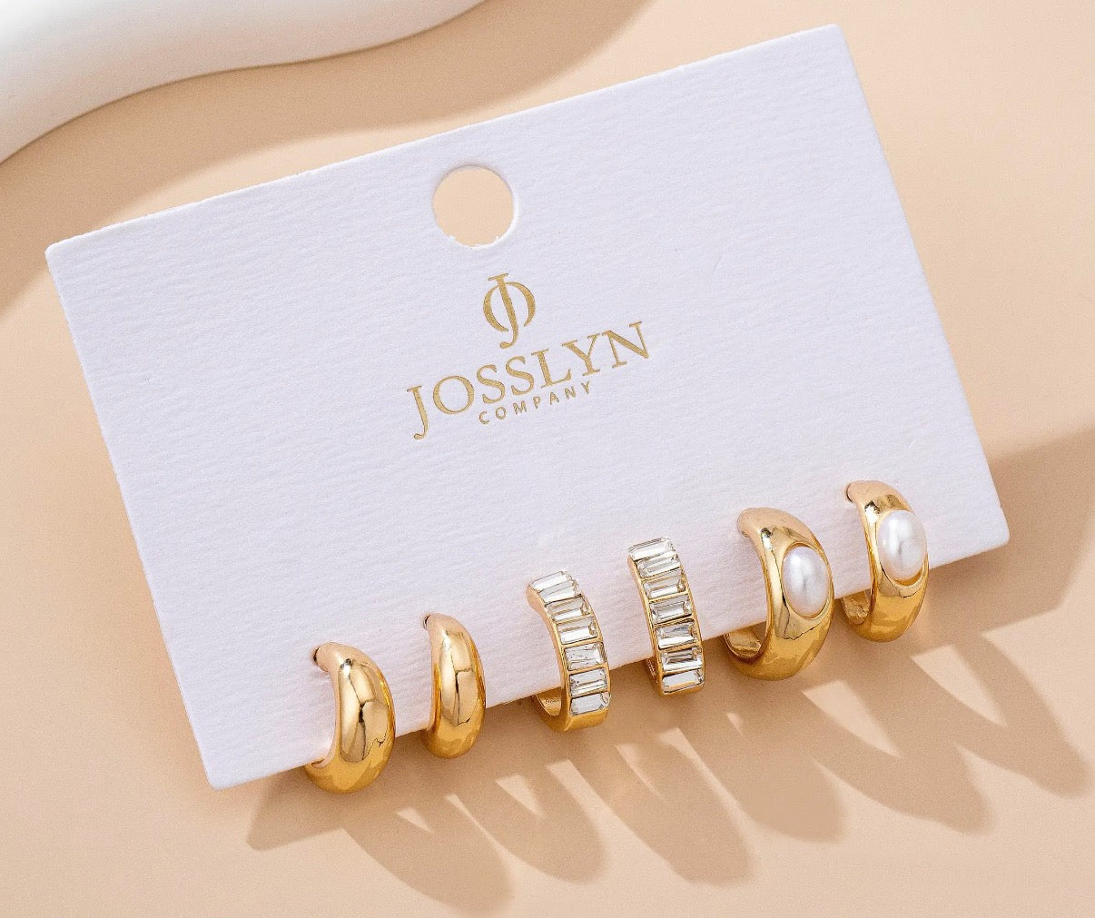 Pearl & Baguette Huggie Hoop Trio Earrings