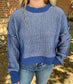 Two Tone Striped Casual Stripe Sweater Top, Royal Blue