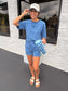 Striped Shorts Lounge Set, Blue