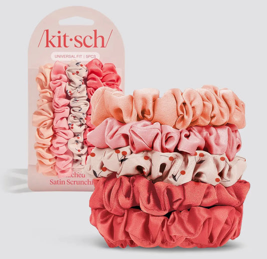 Kitsch Ruched Satin Scrunchies, Assorted Cherry